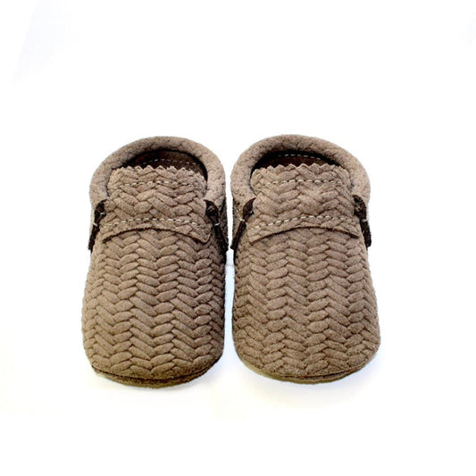 Basketweave Taupe Moccs-
